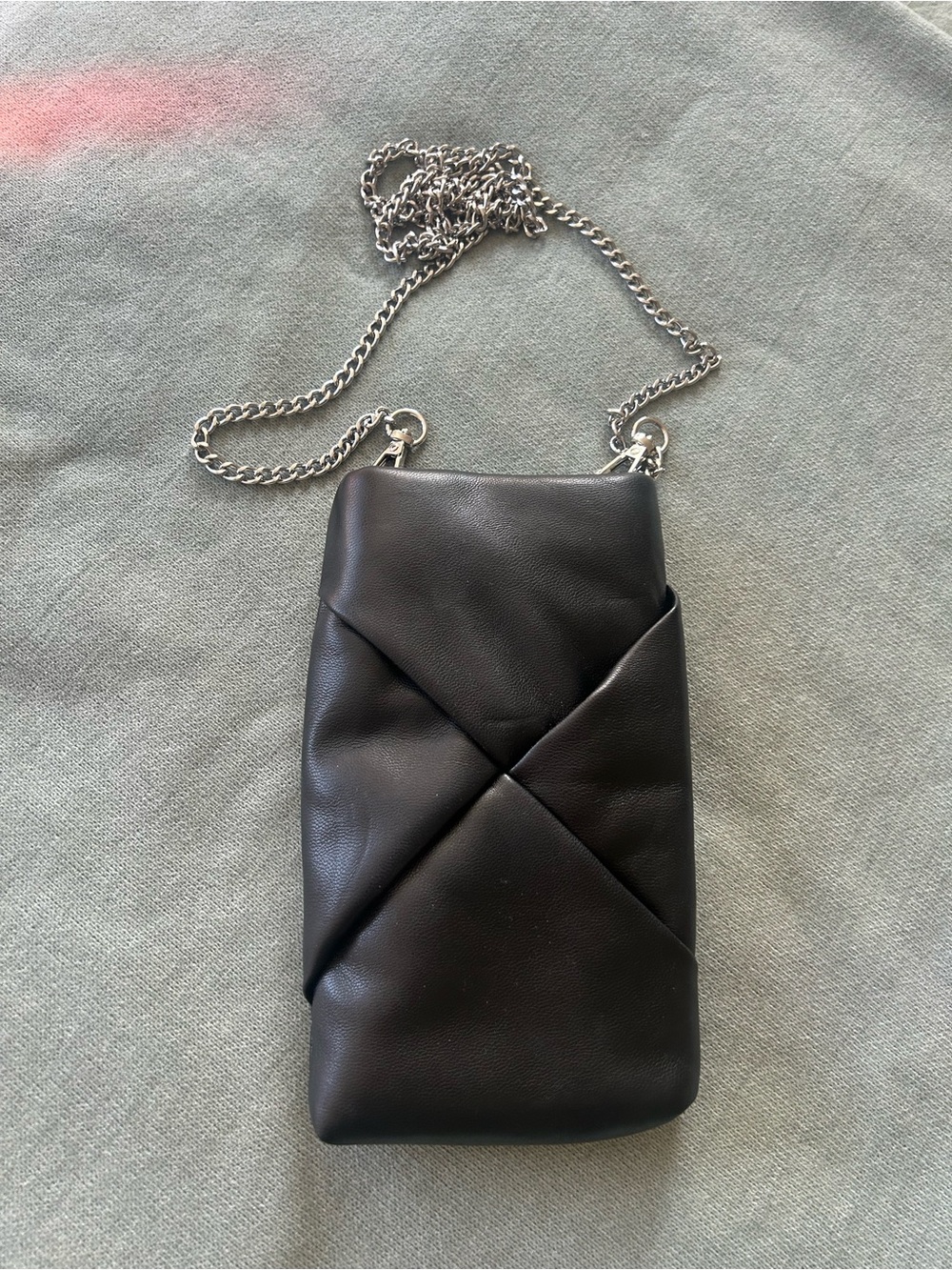 a new day Black Crossbody Phone Bag with Silver Chain